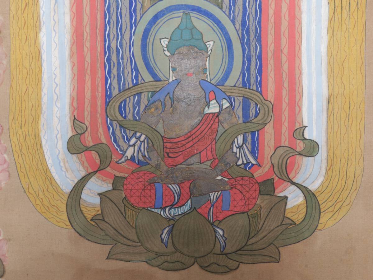蔵】 掛軸 古仏画 大幅 十三仏 肉筆 絹本 約180cm×116cm 大日如来 弘法