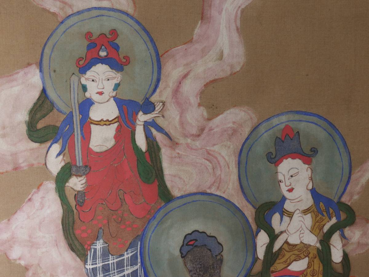 蔵】 掛軸 古仏画 大幅 十三仏 肉筆 絹本 約180cm×116cm 大日如来 弘法