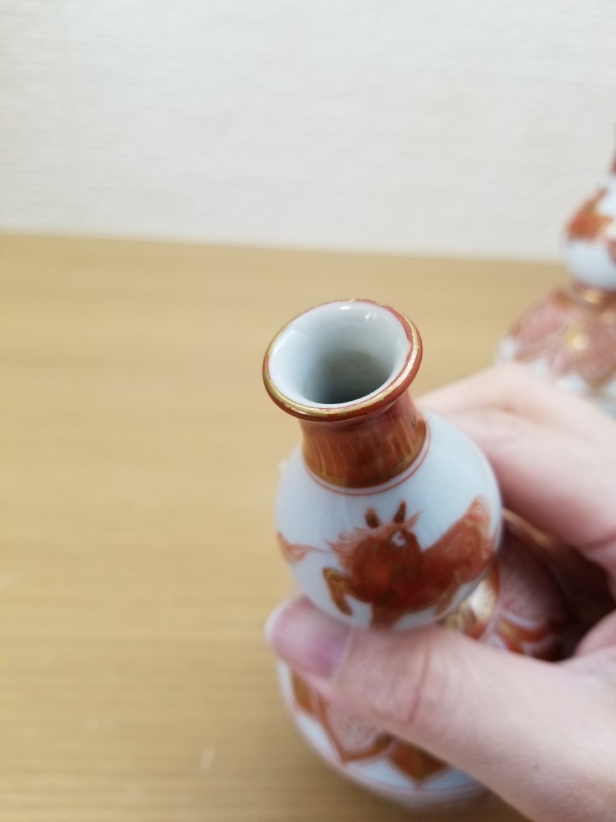 九谷焼 赤絵馬図 徳利 金彩 九谷秋渓 | contifarma.pe