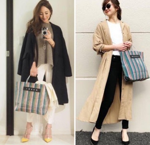 マルニ フラワー カフェ ストライプ トートバッグ MARNI 紗栄子 中板付
