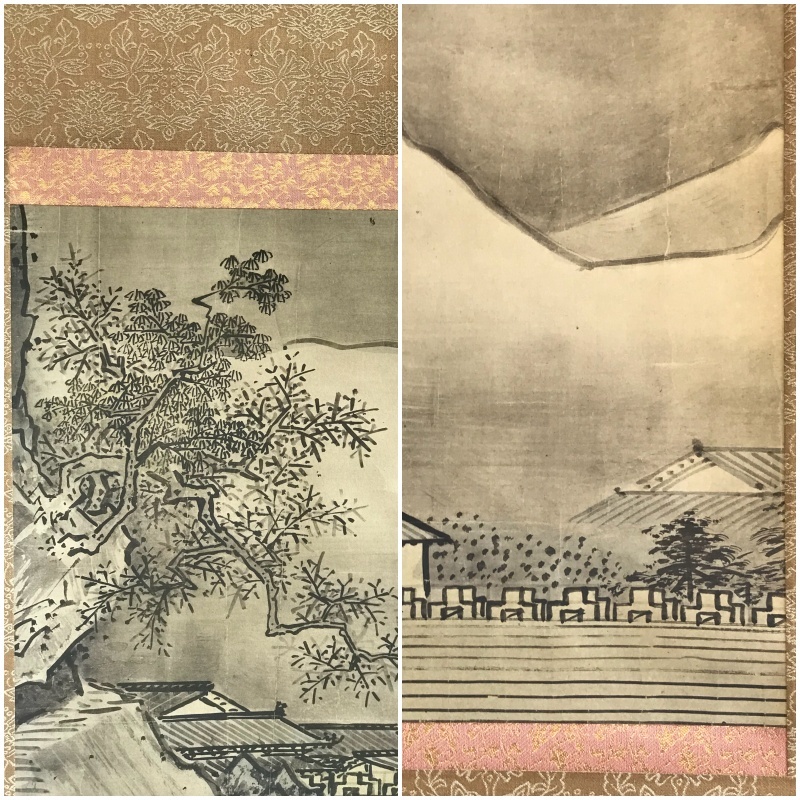 9305 掛軸 工芸品 雪舟 国宝 雪舟筆四季山水図 冬景図 水墨画/紙本/桐 9305 掛軸 工芸品 雪舟 国宝 雪舟筆四季山水図 冬景図 水墨画/紙本/桐