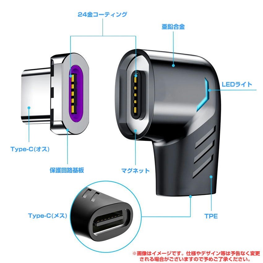 【黒色＋プラグ３個】PD対応 100W 急速充電マグネット USB-Cアダプター