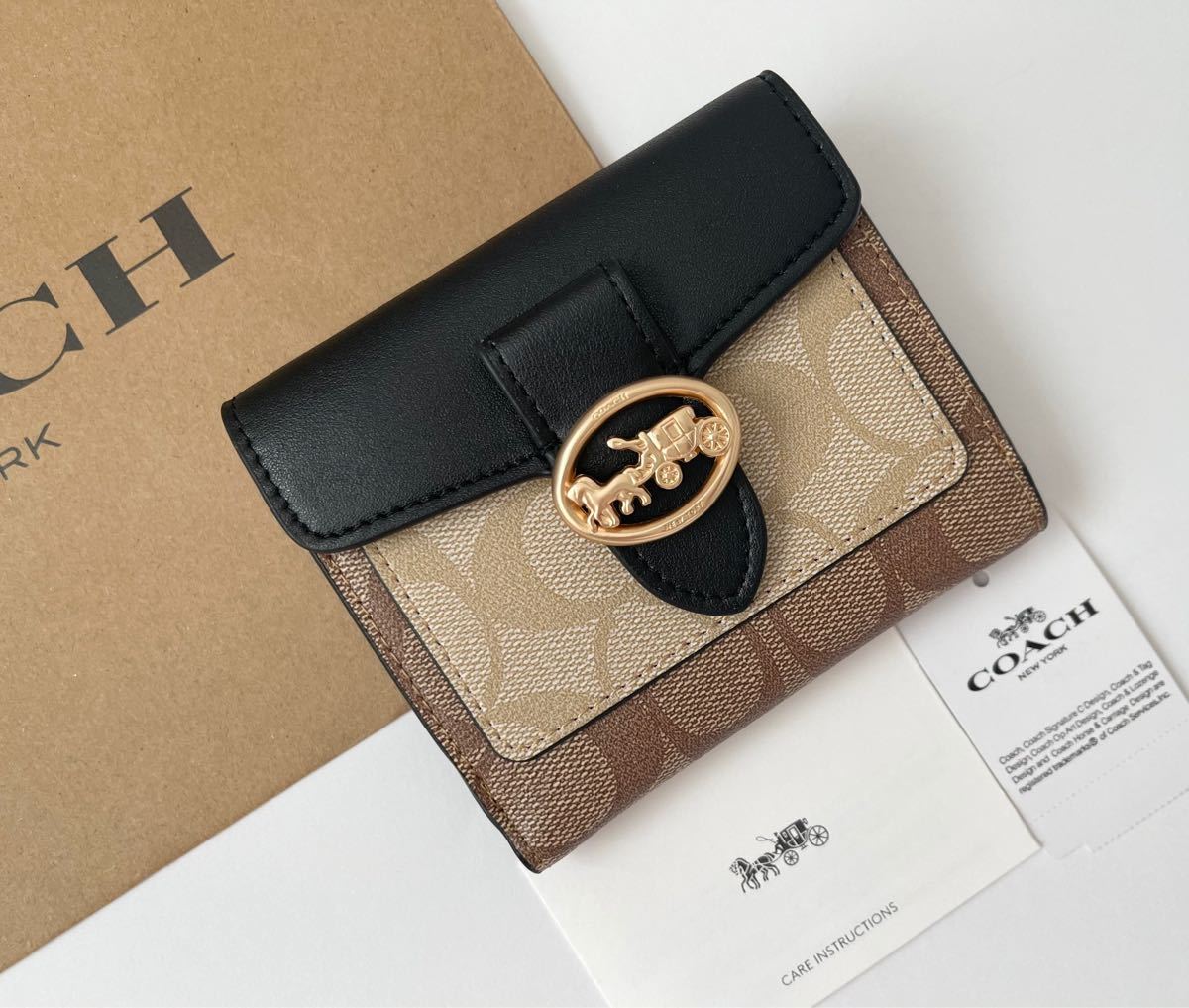 【新品】COACH コーチ ミニ財布 馬モチーフ シグネチャー ブラウン