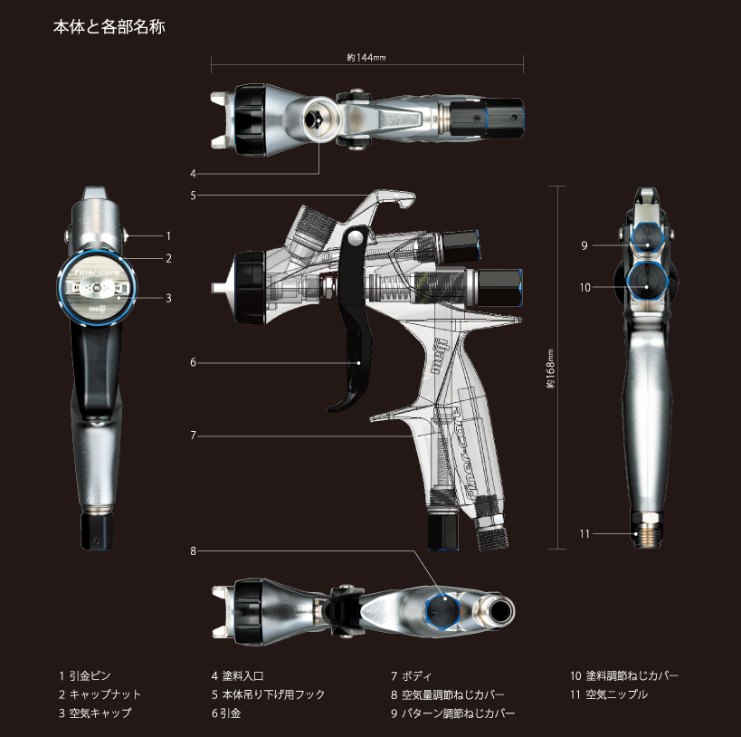 スプレーガン FINER-CORE-15(6CP) 明治機械 自動車補修専用 ハンドスプレーガン ガン+カップ〔法人様お届け〕_画像3