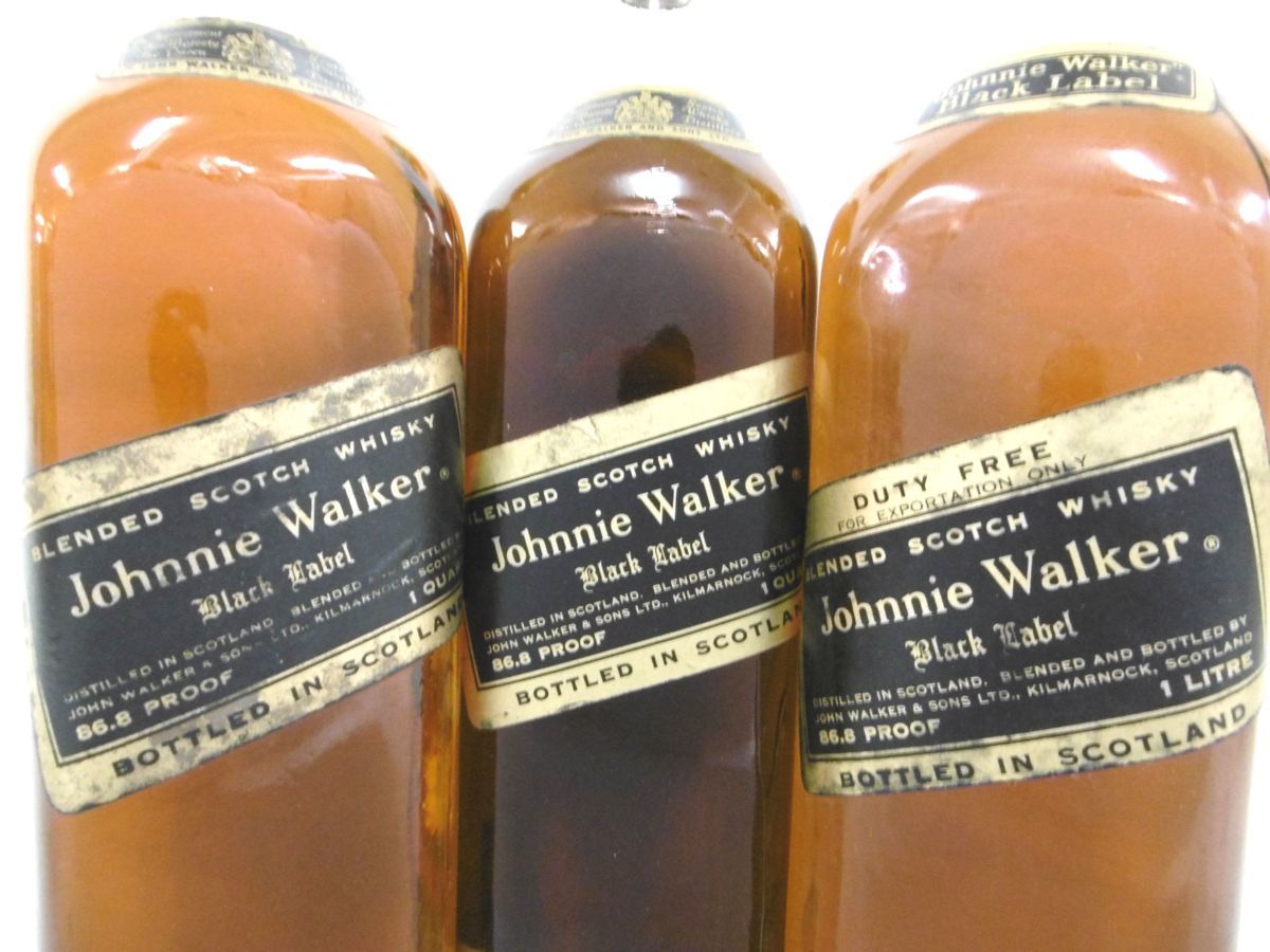 古酒 未開栓 3本セット JOHNNIE WALKER ジョニーウォーカー ブラックラベル 金 キャップ スコッチ 1Quart×2 1000ml×1  43.4% L18499sy
