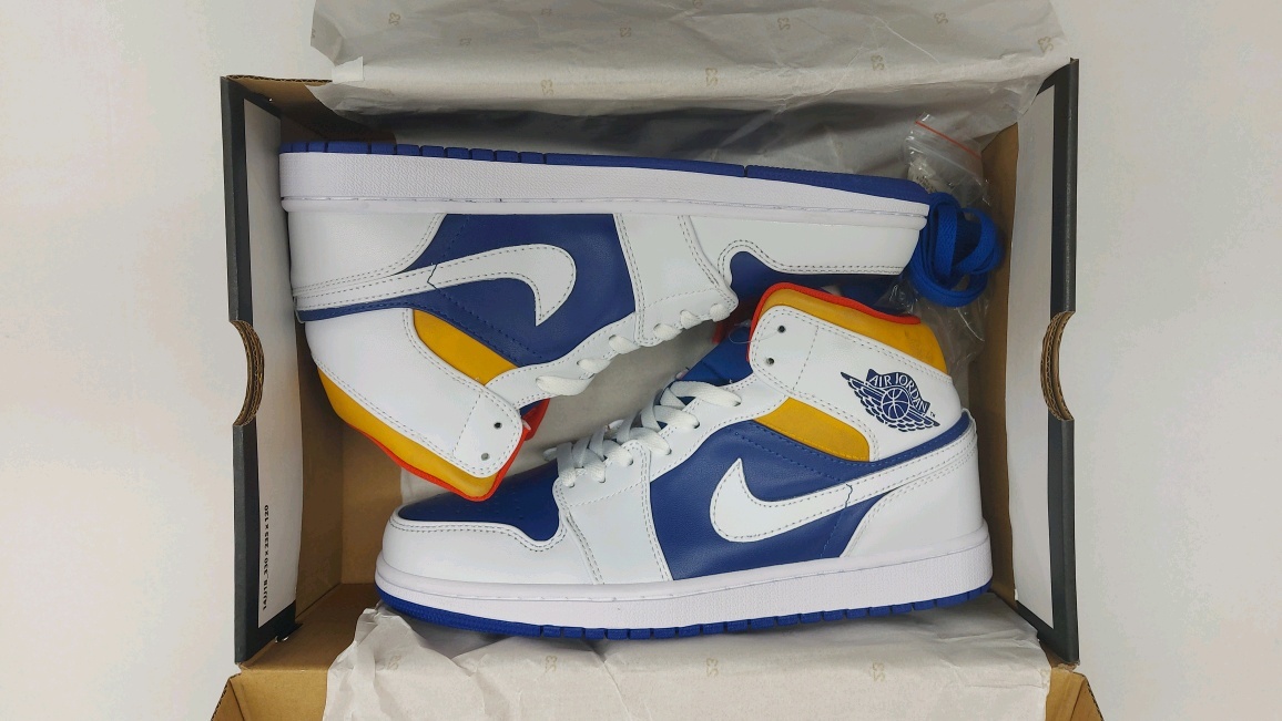 未使用】NIKE AIR JORDAN 1 MID WHITE/NAVY/YELLOW ナイキ エア