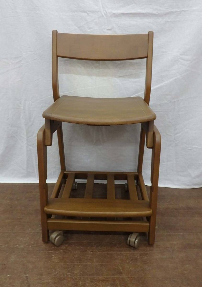【展示品処分】ヒカリサンデスク　学習椅子　木製チェアー　BR色　板座