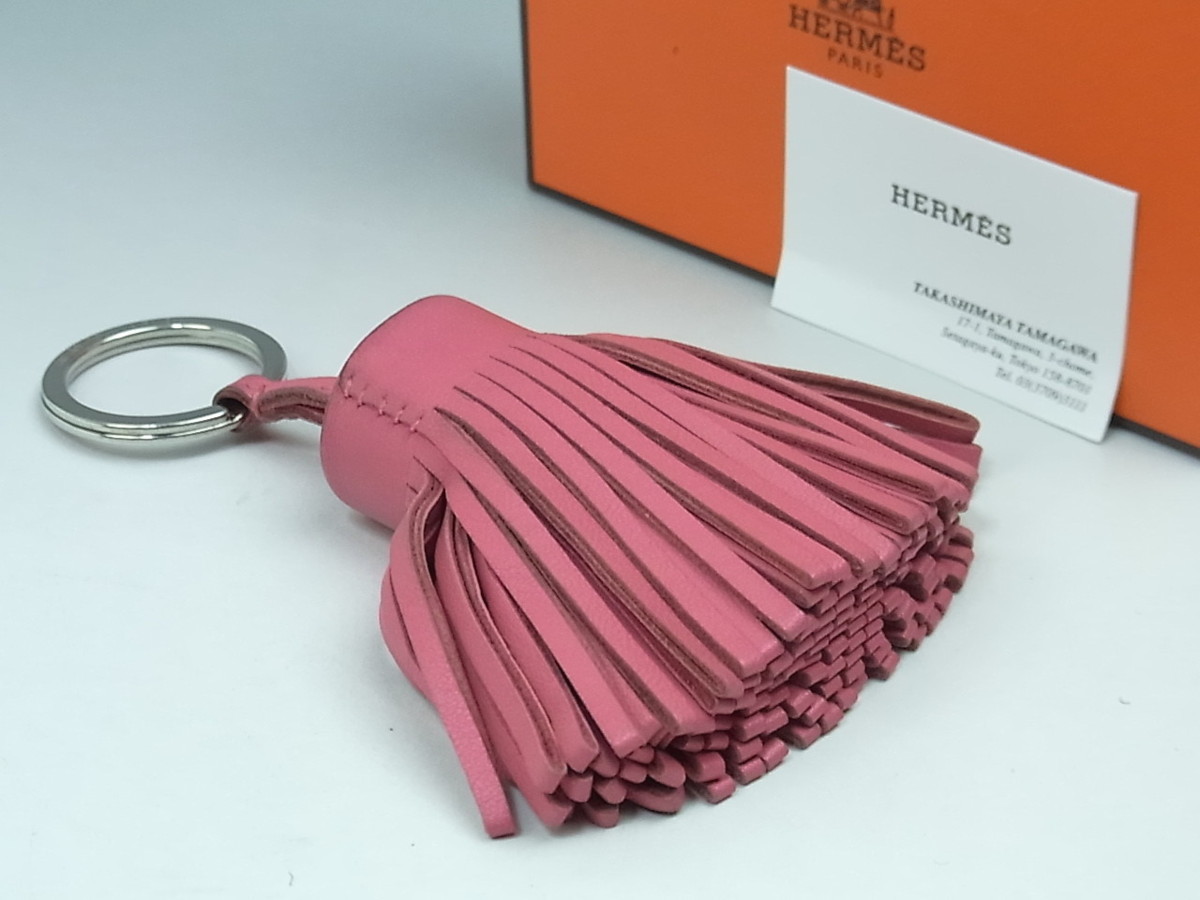 *HERMES/ Hermes *karu men кисточка очарование * rose Azare * оригинал BOX* брелок для ключа / сумка очарование / кольцо для ключей * кожа * кожа *