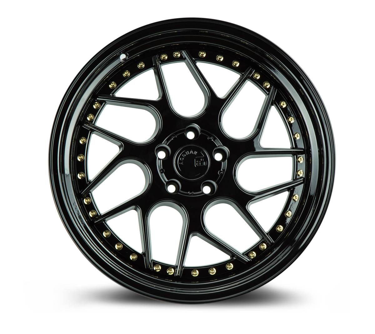 新品!Aodhan DS01 18x9.5+25 5穴 PCD120 Gloss Black W /Gold Rivets Concave USDM Hellaflush_画像2