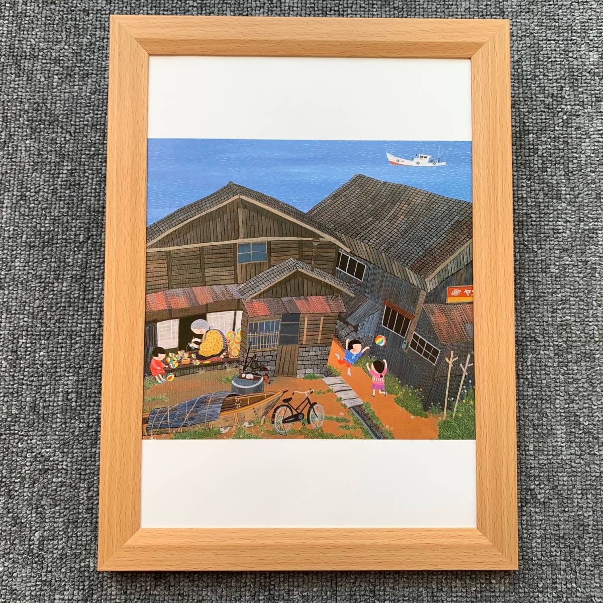 原田泰治『紙風船 新潟県出雲崎町』B5サイズ 額入り 貴重 原田泰治『紙風船 新潟県出雲崎町』B5サイズ 額入り 貴重