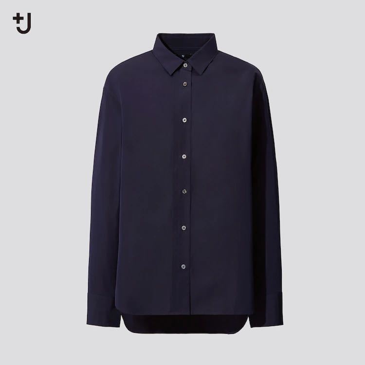 ユニクロ +J・スーピマコットンオーバーサイズシャツ/navy/プラスJ/長袖シャツ_画像1