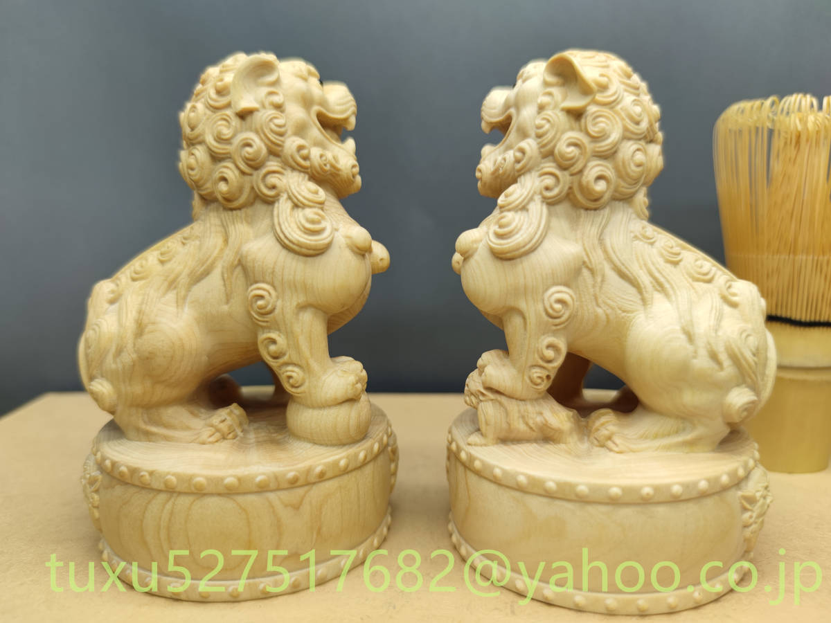 唐獅子 獅子 置物 細密彫刻 木彫り 魔除け 2体セット 仏教美術_画像4