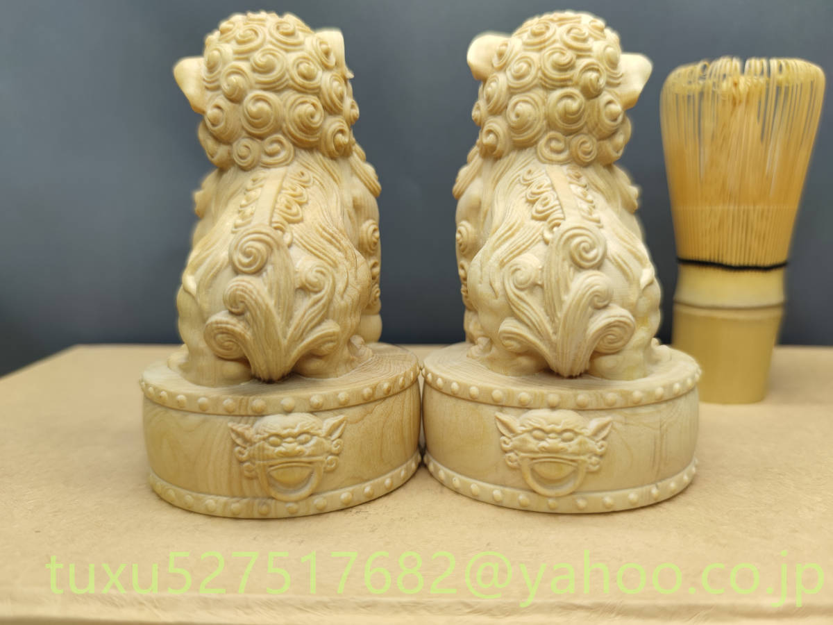唐獅子 獅子 置物 細密彫刻 木彫り 魔除け 2体セット 仏教美術_画像3