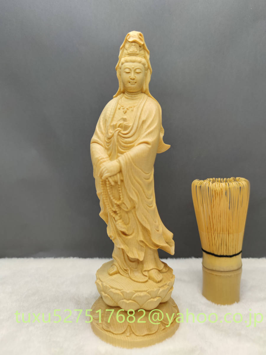 観音菩薩 仏様 置物 彫刻 精密細工 木彫 供奉品 仏像 彫刻工芸品 総高：21cm_画像1