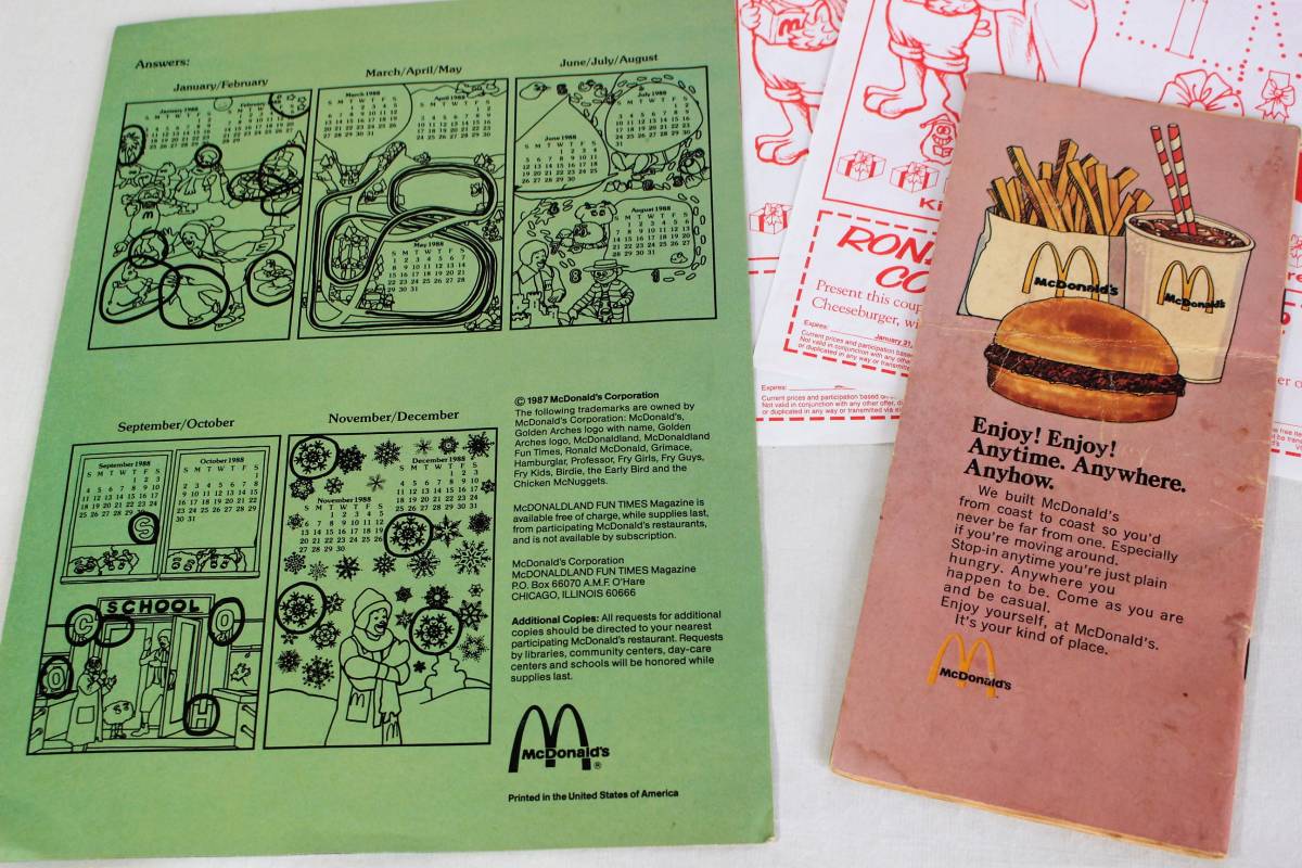  нестандартный бесплатная доставка * Vintage свободный бумага McDonald's 1969 год travel fun book 2008 год рекламная листовка покрытие .1988 год FUN TIMES retro 