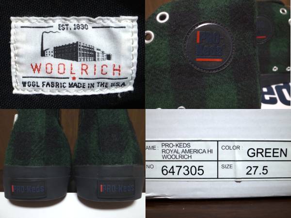 15年製 PRO Keds ROYAL AMERICA HI WOOLRICH プロケッズ ロイヤル アメリカ ウールリッチ 別注 KJ グリーン 緑 US9.5_画像3