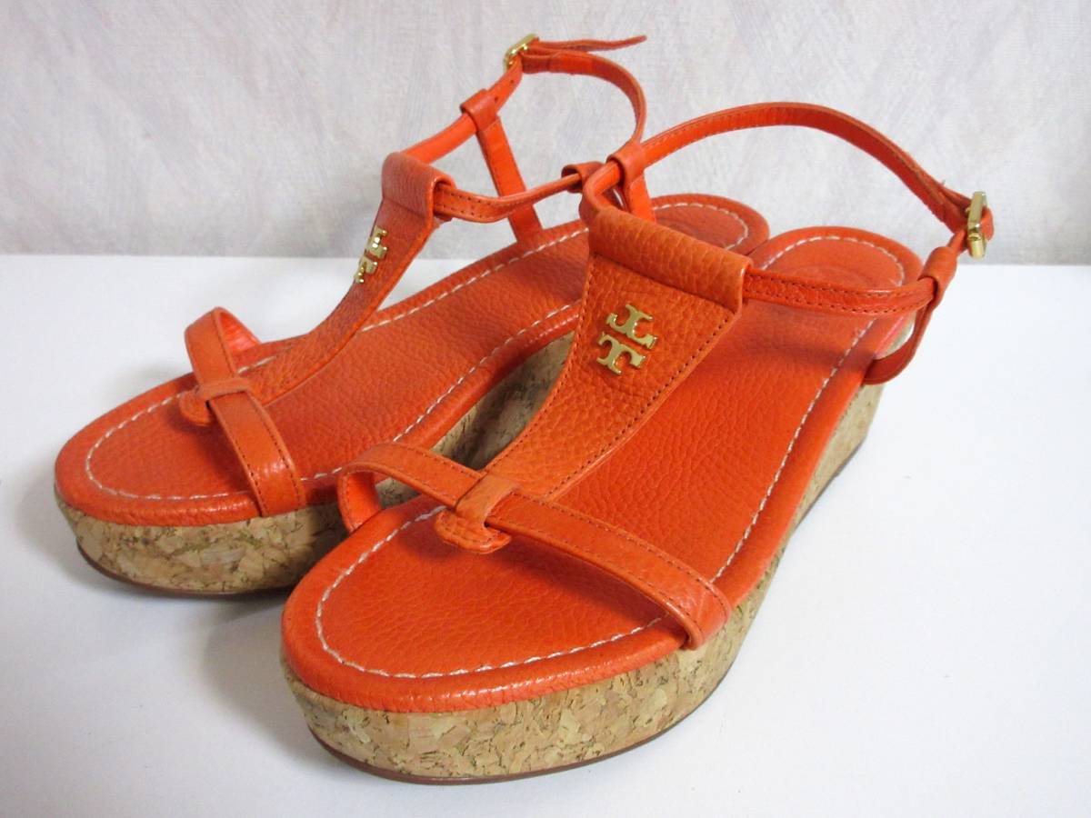 トリーバーチ TORY BURCH 厚底 レザー サンダル オレンジ 6M 北4546