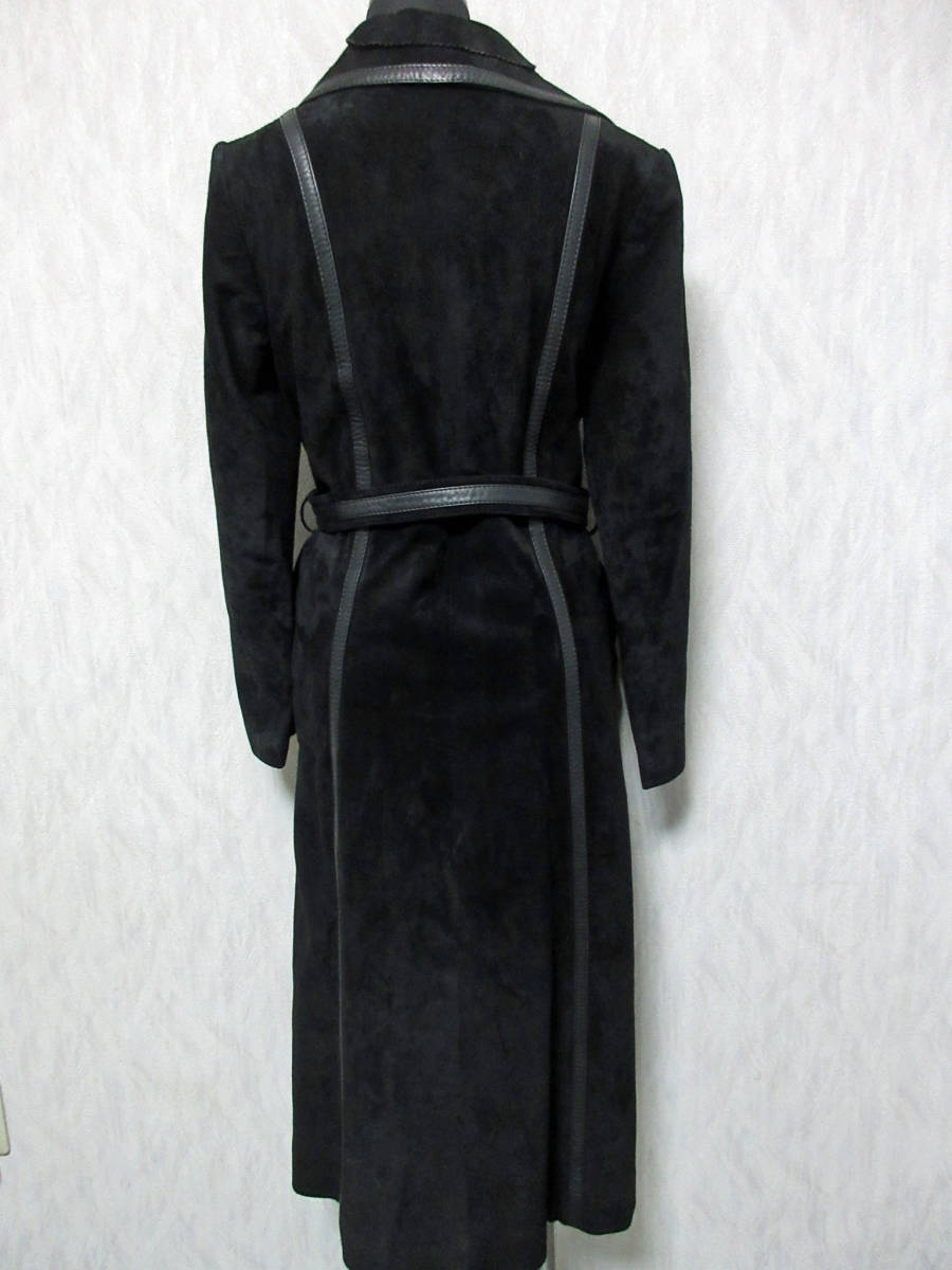 SINKO スエード レザー ベルト付き コート 黒 ブラック 11 Z97_画像4