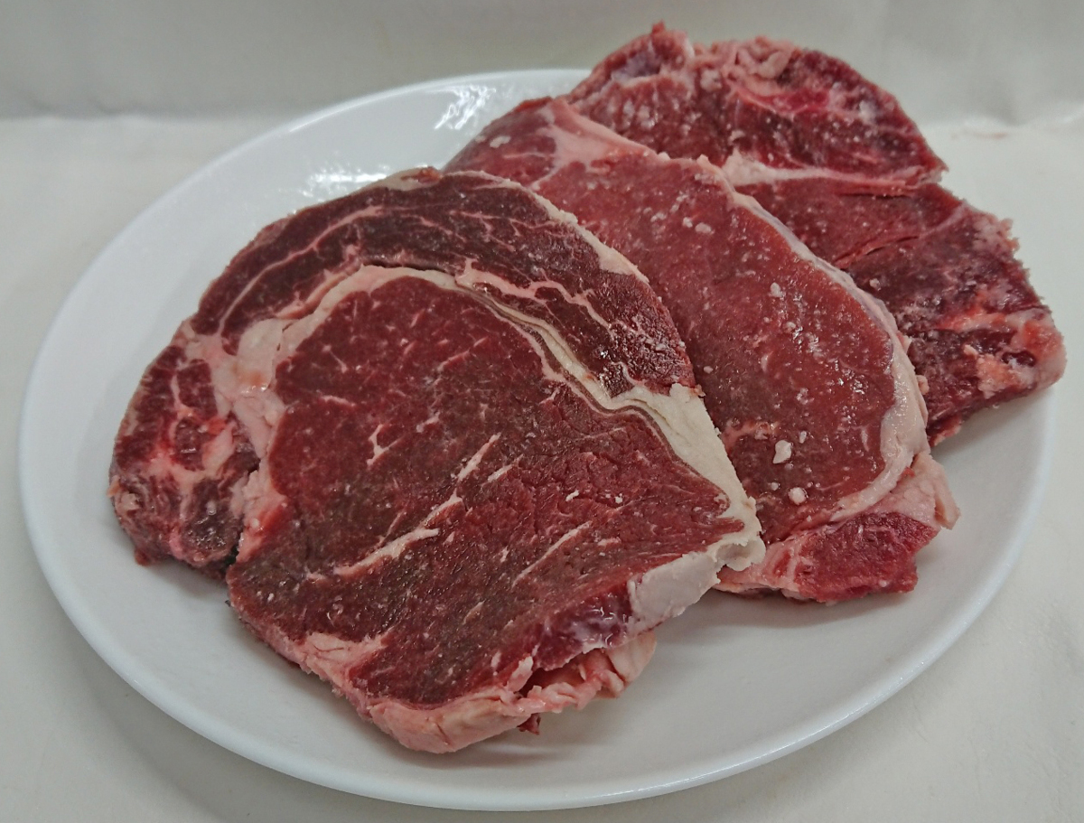 訳あり不揃い アメリカ産牛肉リブロースステーキ冷凍 450g入(3～4枚入)_画像1