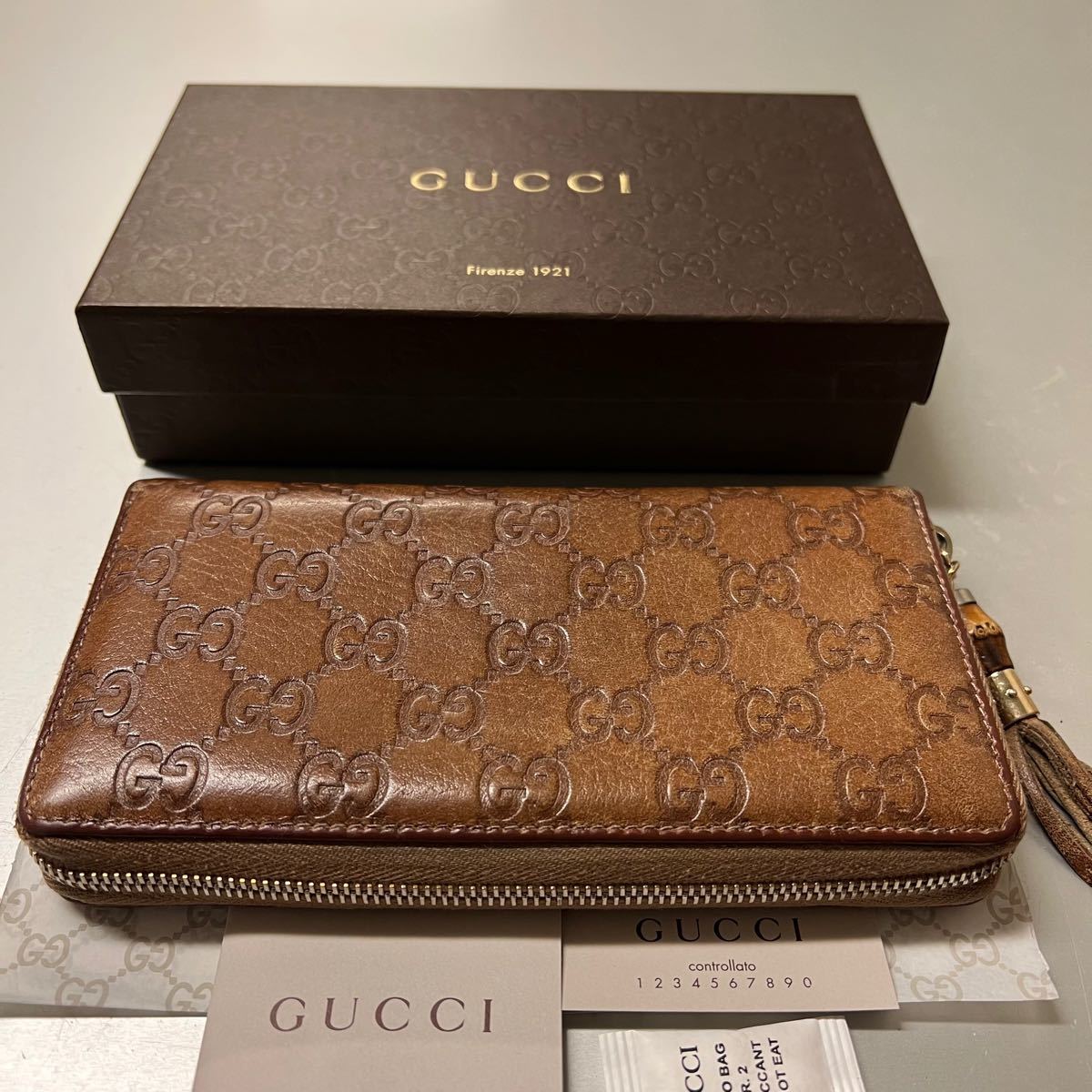 未使用に近い グッチ GUCCI 財布 長財布 シマレザー バンブー タッセル