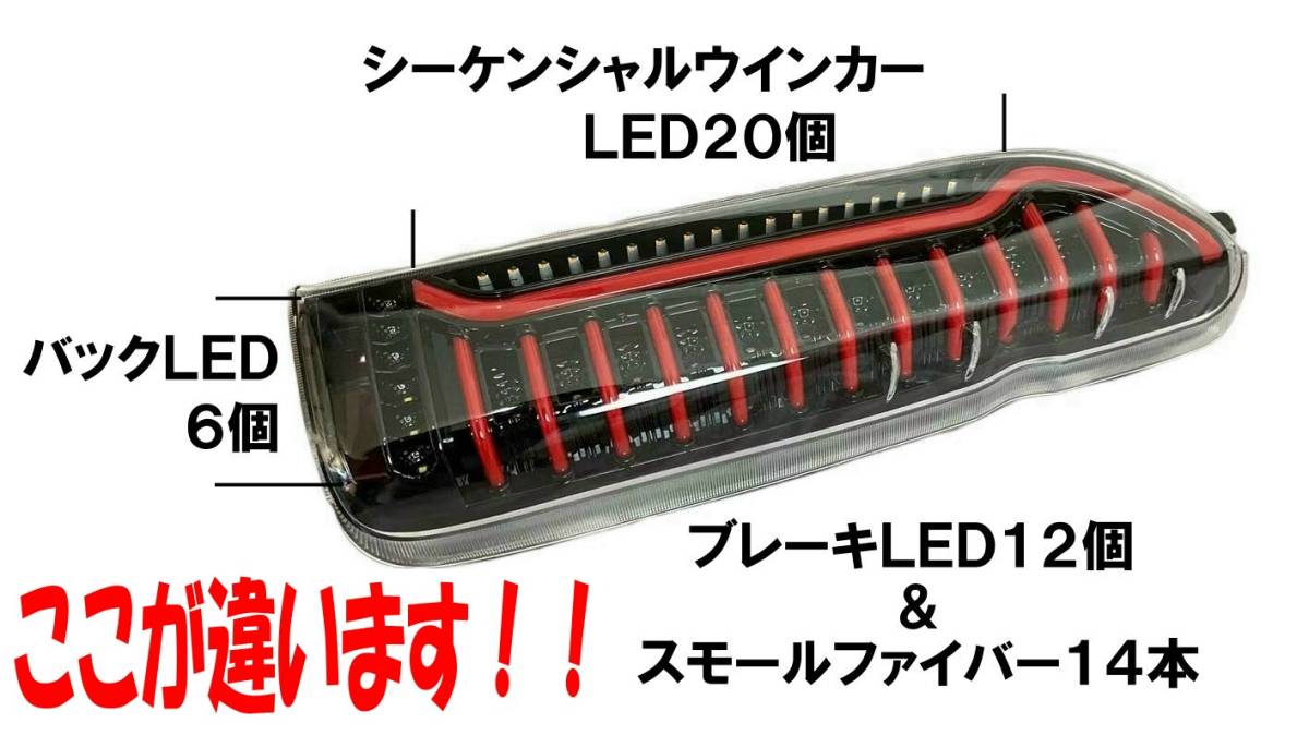 1円～♪上位版 新品 200系ハイエース LEDテール オープニングライト 流れるウインカー ファイバー テールランプ 左右セット スモーク A