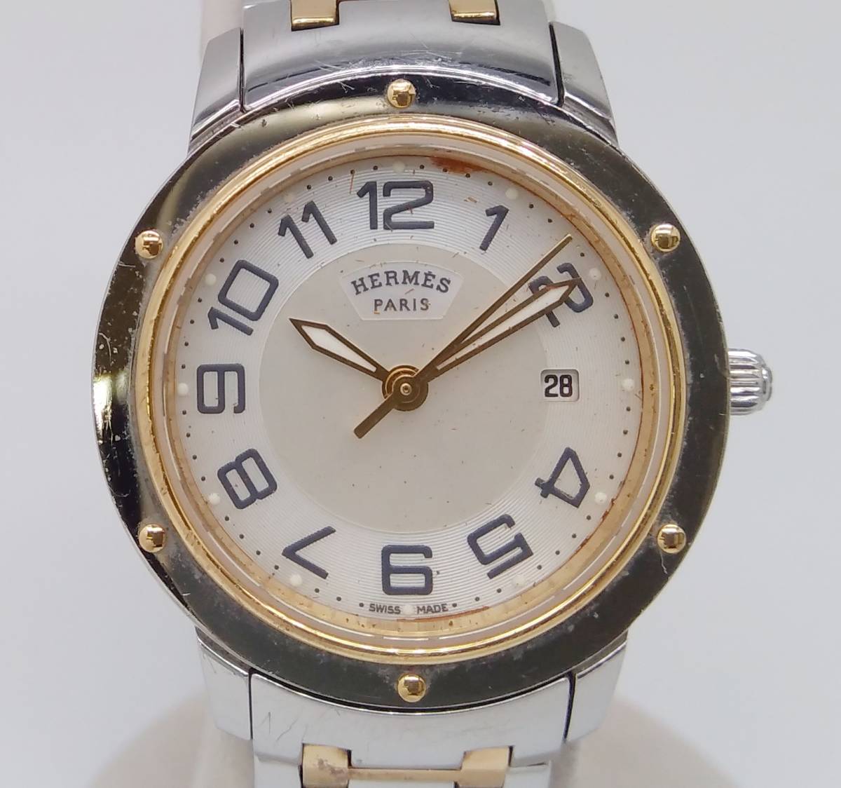 ランキング上位のプレゼント HERMES 【ジャンク】 エルメス 不動 シェル文字盤 デイト 腕時計 レディース クォーツ CP1.320 クリッパー クリッパー