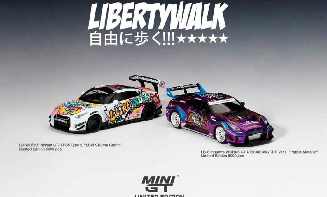【送料無料】【MINI GT】1/64 LB-WORKS Nissan GT-R R35 ( LBWK KUMA Graffiti・Purple  Metallic) セット リバティウォーク LB ワークス