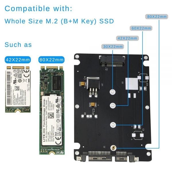 新品即決■送料無料M.2 NGFF SSD→SATA3.0 6Gbps/2.5インチHDD/SSD省スペース設計2242/2260/2280対応【簡単装着SSD変換 ケースセット】