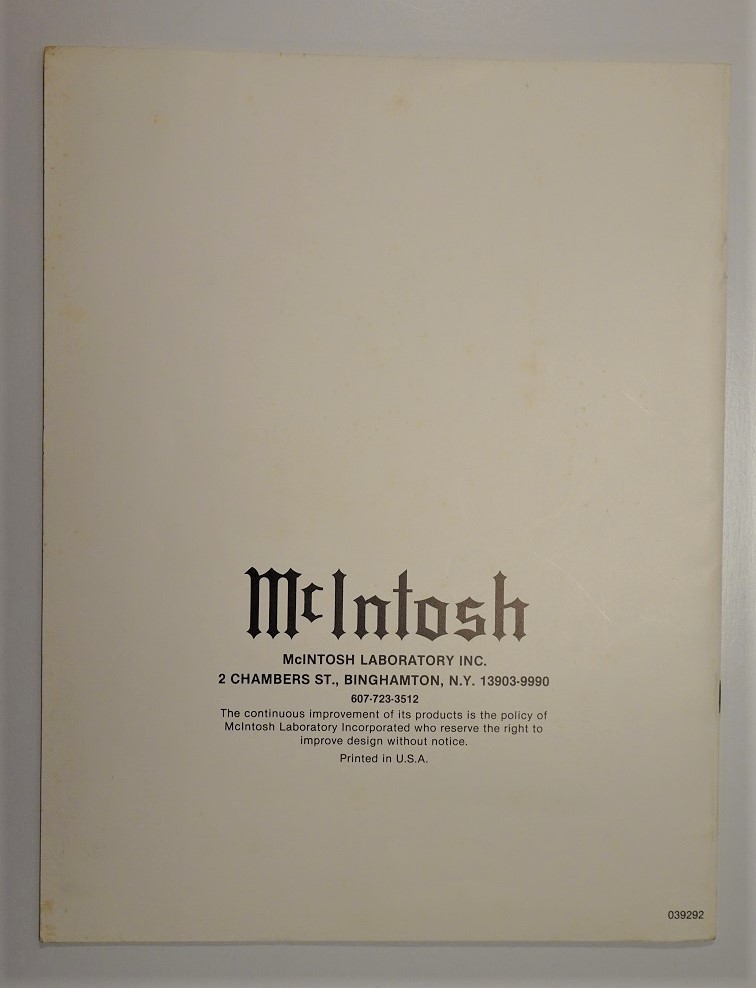 マッキントッシュ(MCINTOSH) パワーアンプ MC-2500 の英語版オーナーズマニュアル(OWNER'S MANUAL) オリジナル_画像2