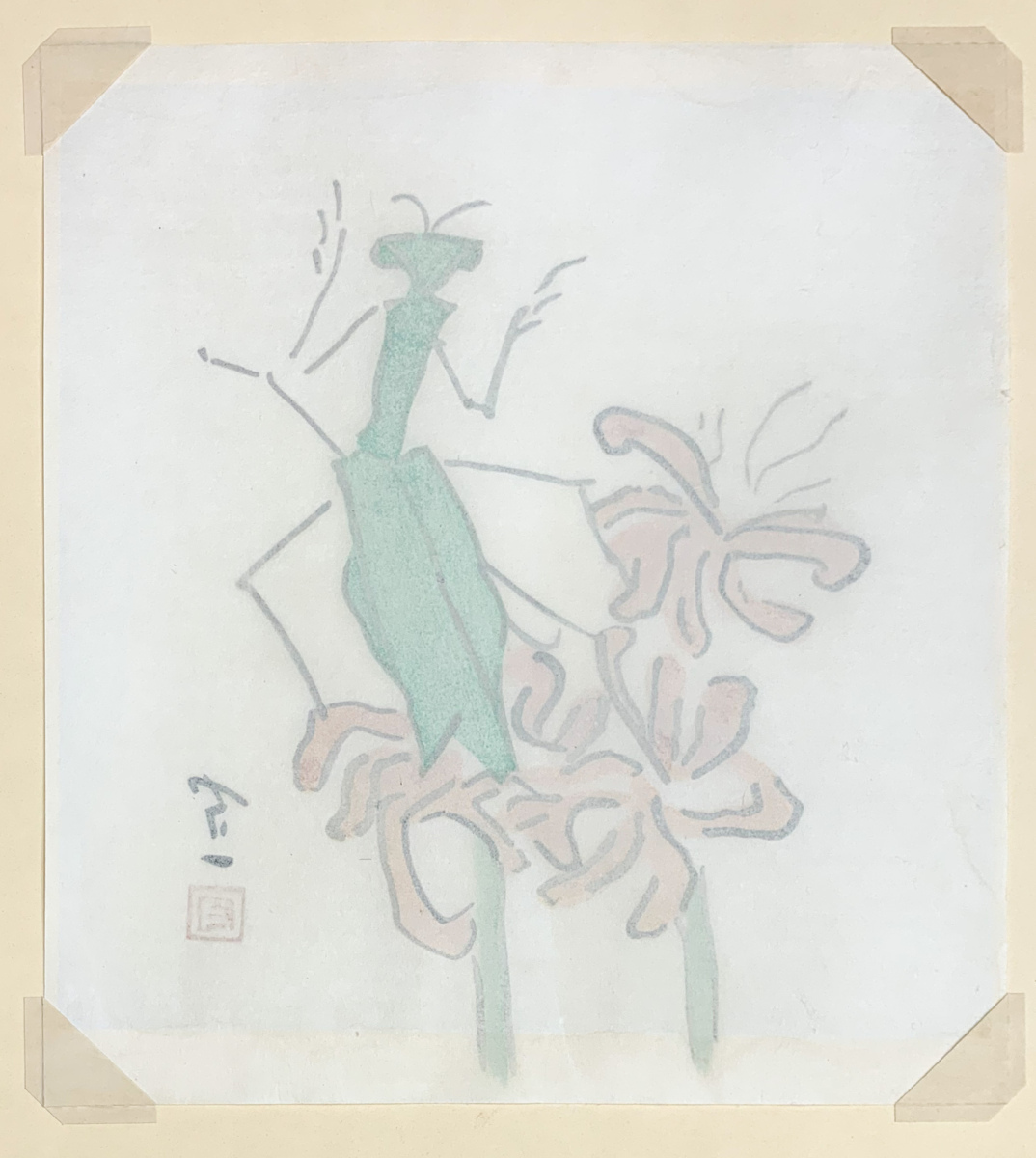 【SHIN】熊谷守一 「かまきりにひかん花」 木版画　1975年作　ed.89/300　額装　印章入り　巨匠_画像8