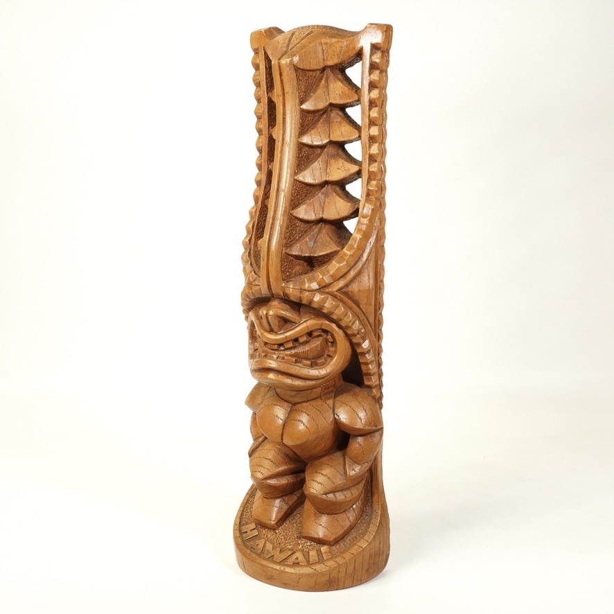 ビンテージ ハワイ 陶器製ティキ像 幅9㎝ 奥行き5.5㎝ 高さ31㎝ トーテムポール 愛と平和の神様「LOMO」 エステートセール IFSの画像3