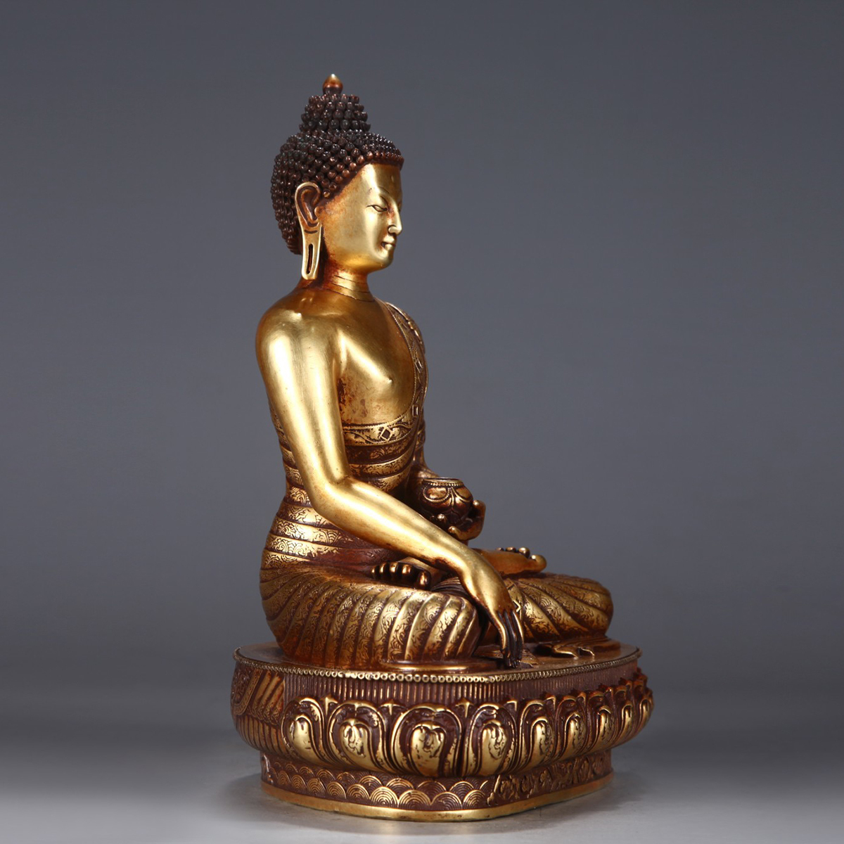 短納期対応 仏教美術 古銅鍍金 仏頭 仏像 木製台付 D 仏頭 R4397C