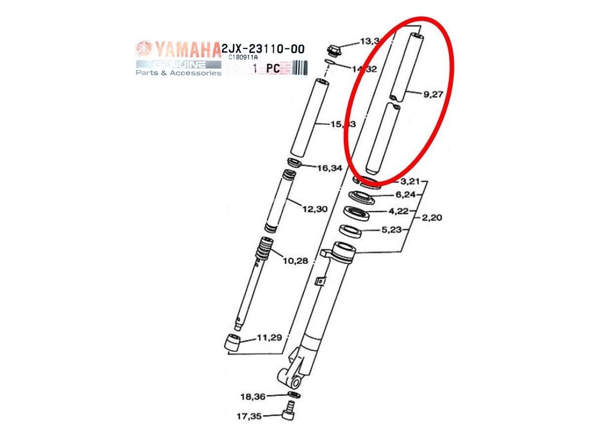 ★2JX-23110-00 インナチューブコンプリート１ ☆2/ 【送料込】 純正新品定価 TW200/TW200E/TW225E インナーチューブ フロントフォーク_画像2