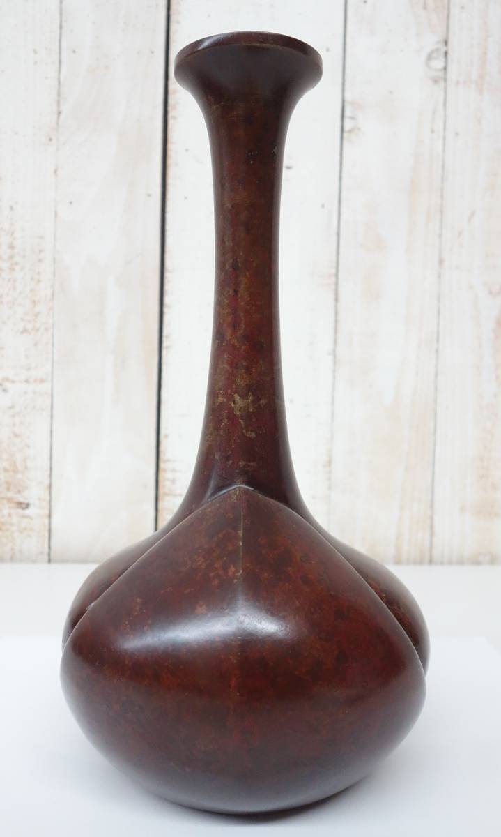 超安い 作 骨董品 中島保美 鋳銅鶴首花瓶 金工 鋳金 茶道具 花入 花器 