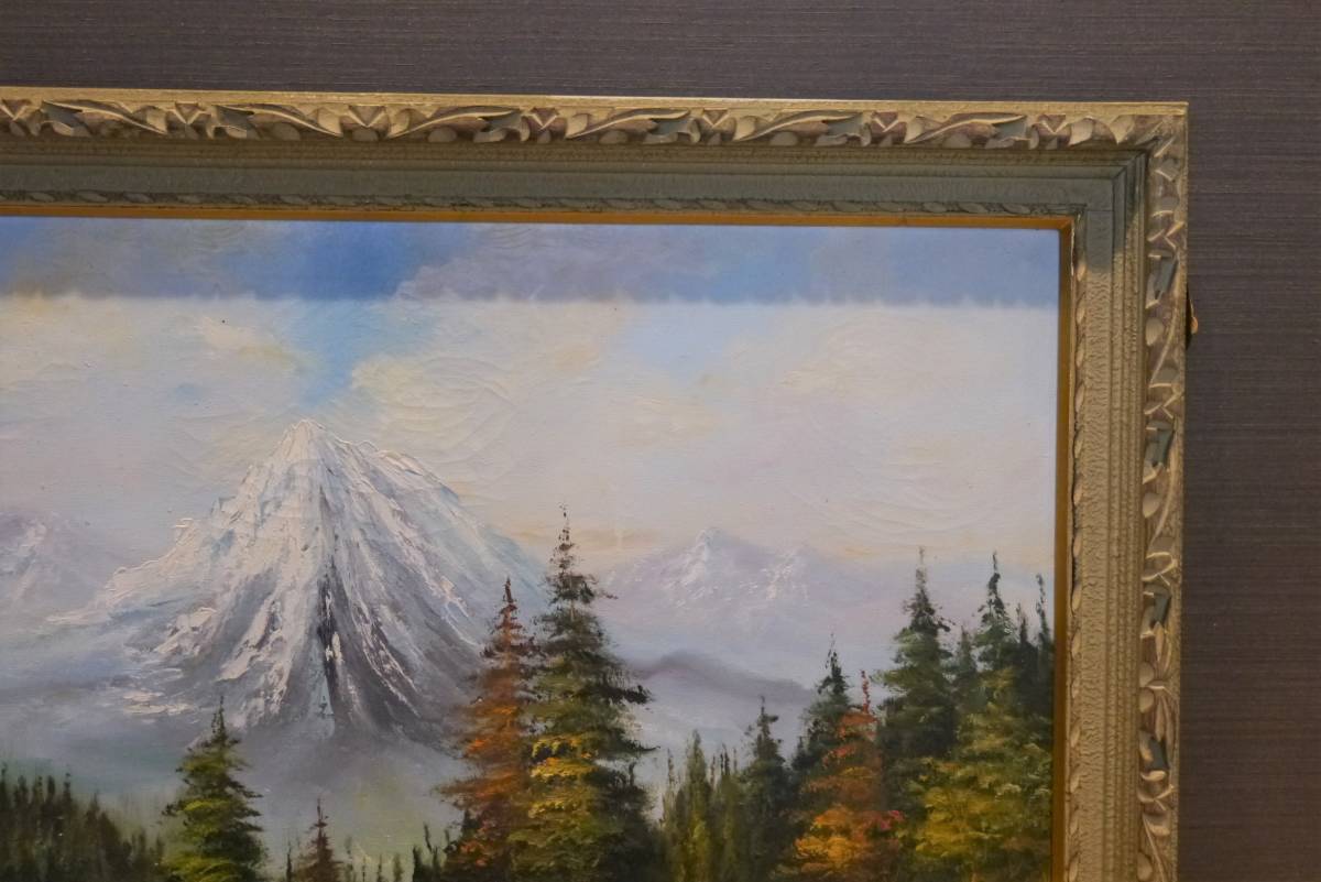 絵画/油彩 風景画/山岳/森林 銘有/サイン入り 油絵 額付き/額装/壁掛け