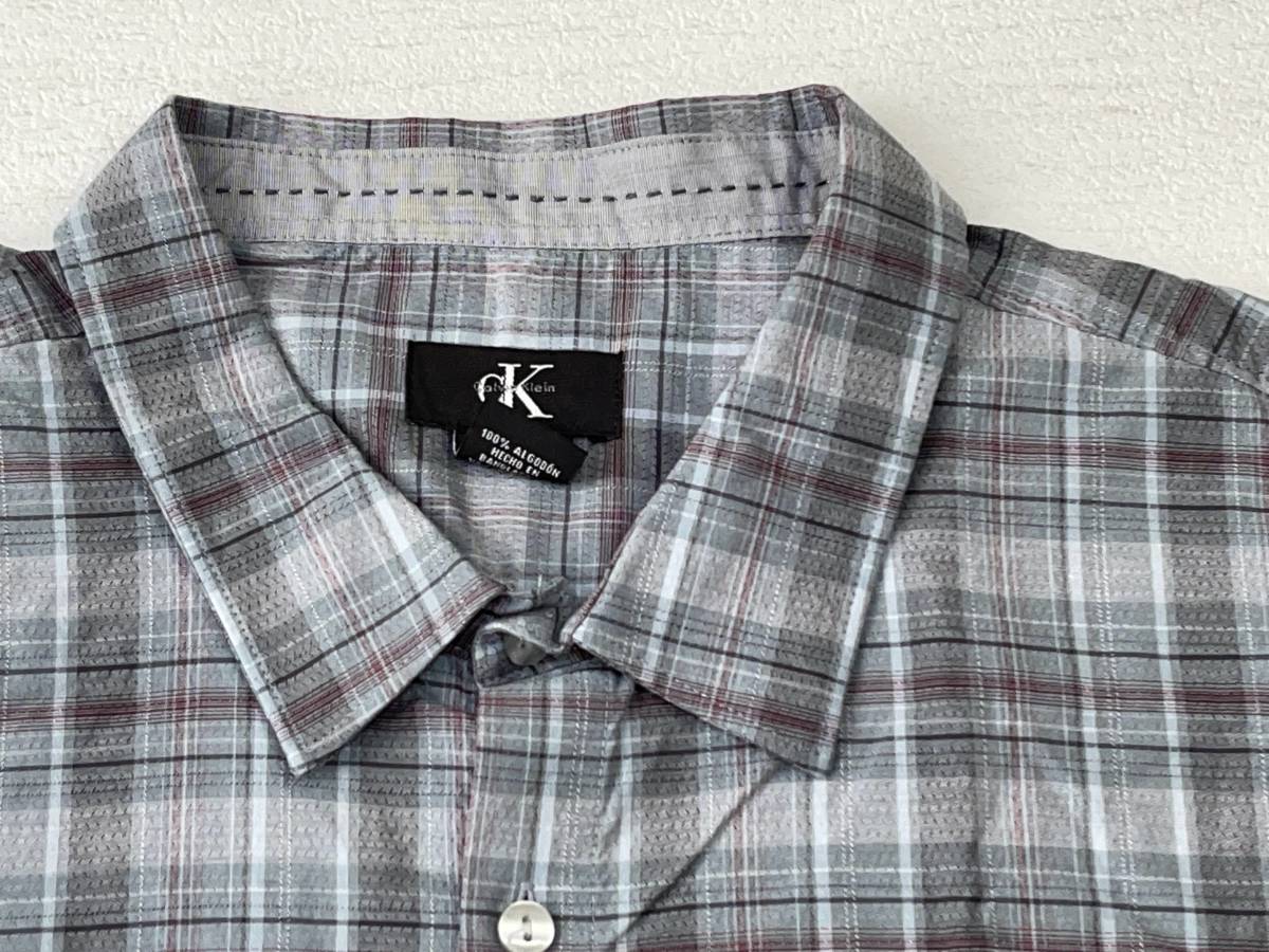 * free shipping * ck Calvin Kleinsi-ke- Calvin Klein USA direct import old clothes long sleeve check shirt men's XL Great ps used prompt decision 