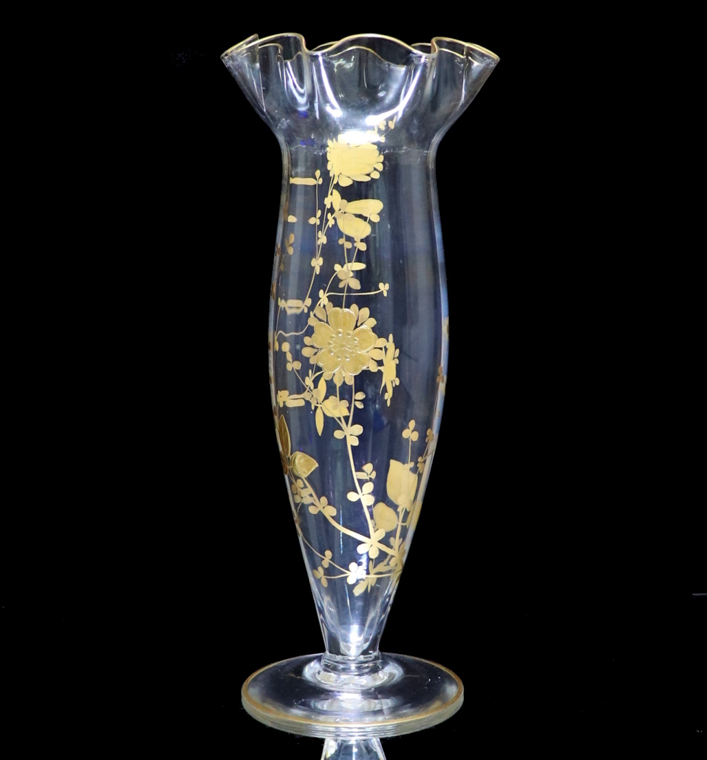 オールド・バカラ (BACCARAT) 1900年頃 金彩盛り上げ 大型壺 花瓶/花器/フラワーベース/コンポート ゴールド アンティーク レア 希少