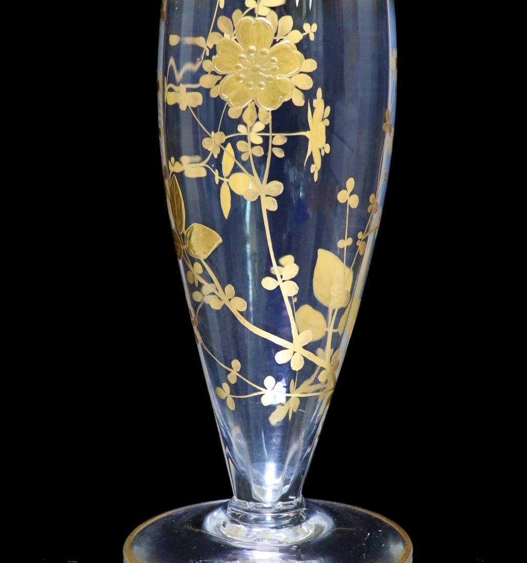 オールド・バカラ 1900年頃 金彩 花瓶 グラヴュール 花器 フラワーベース-