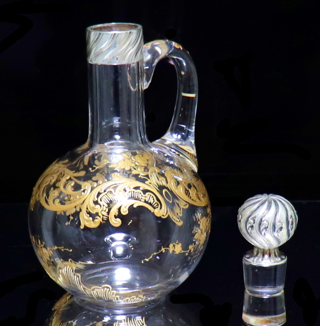 オールド・バカラ (BACCARAT) 1900年頃 金彩盛り上げ デカンタ 銀装飾