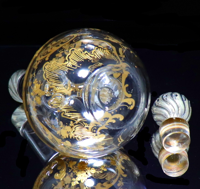 オールド・バカラ (BACCARAT) 1900年頃 金彩盛り上げ デカンタ 銀装飾