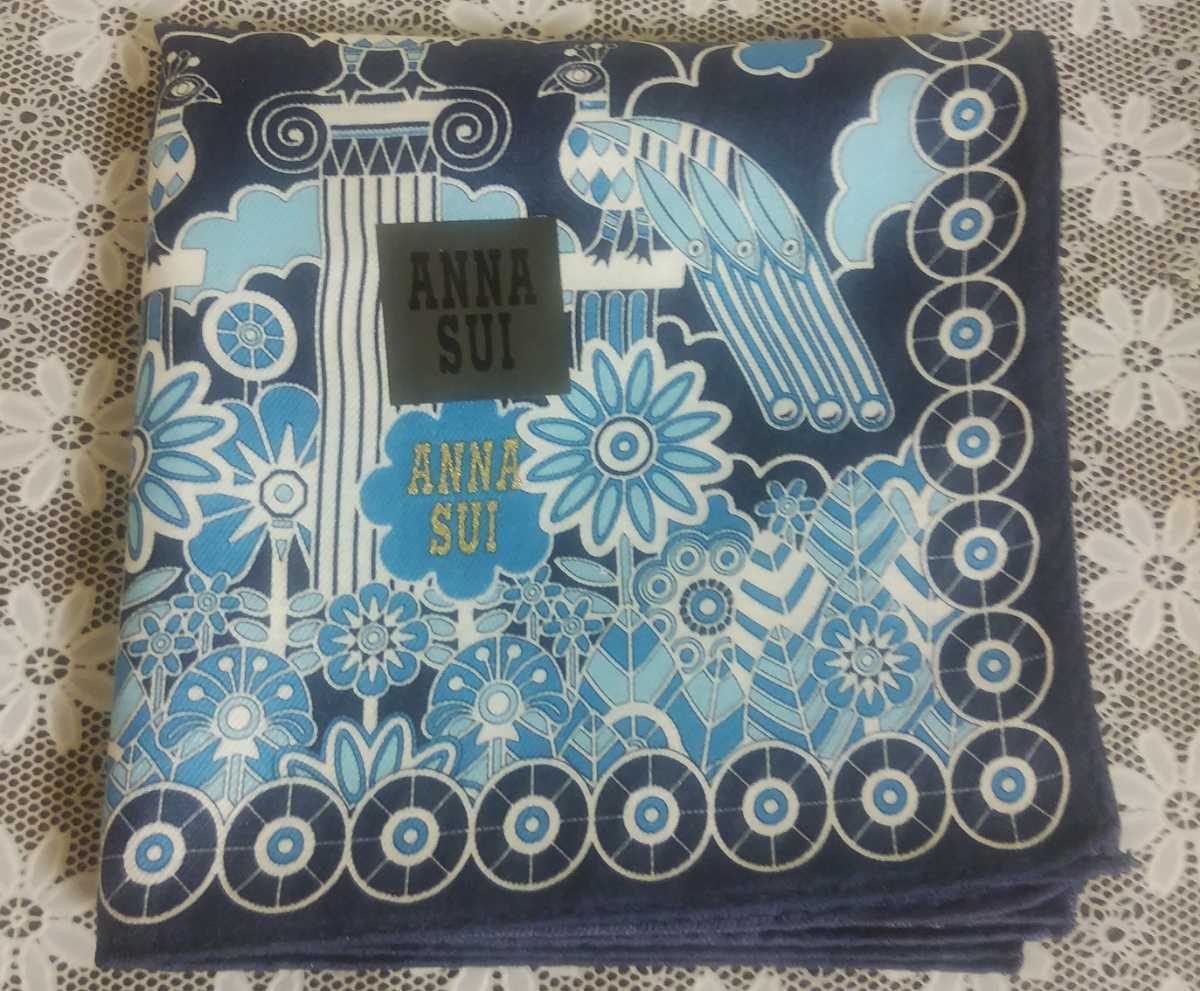 ANNA 楽天カード分割 SUI アナスイ 大判ハンカチ 綿 孔雀 ブルー系 ギフ_包装 シルク