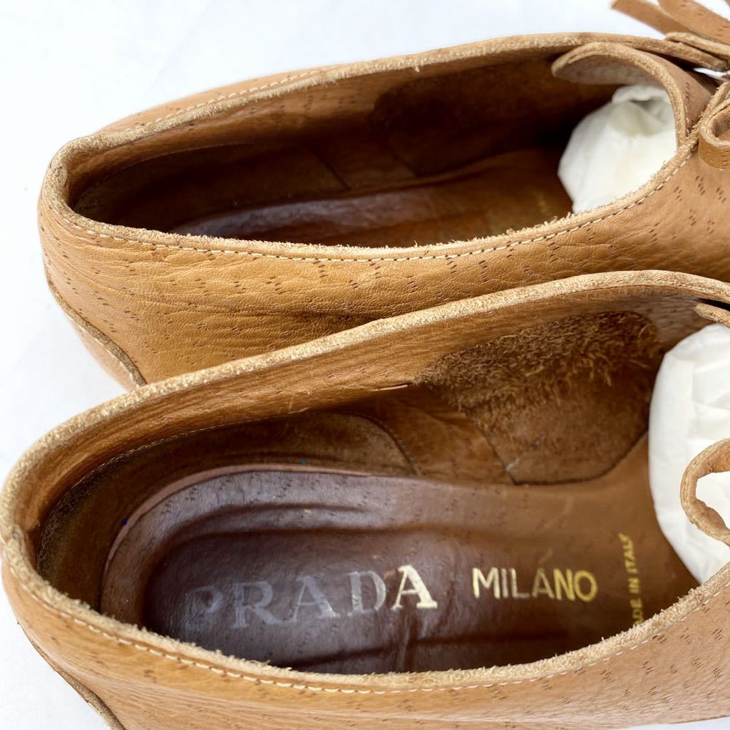 PRADA プラダ レディース ブラウン レザーシューズ フラットシューズ