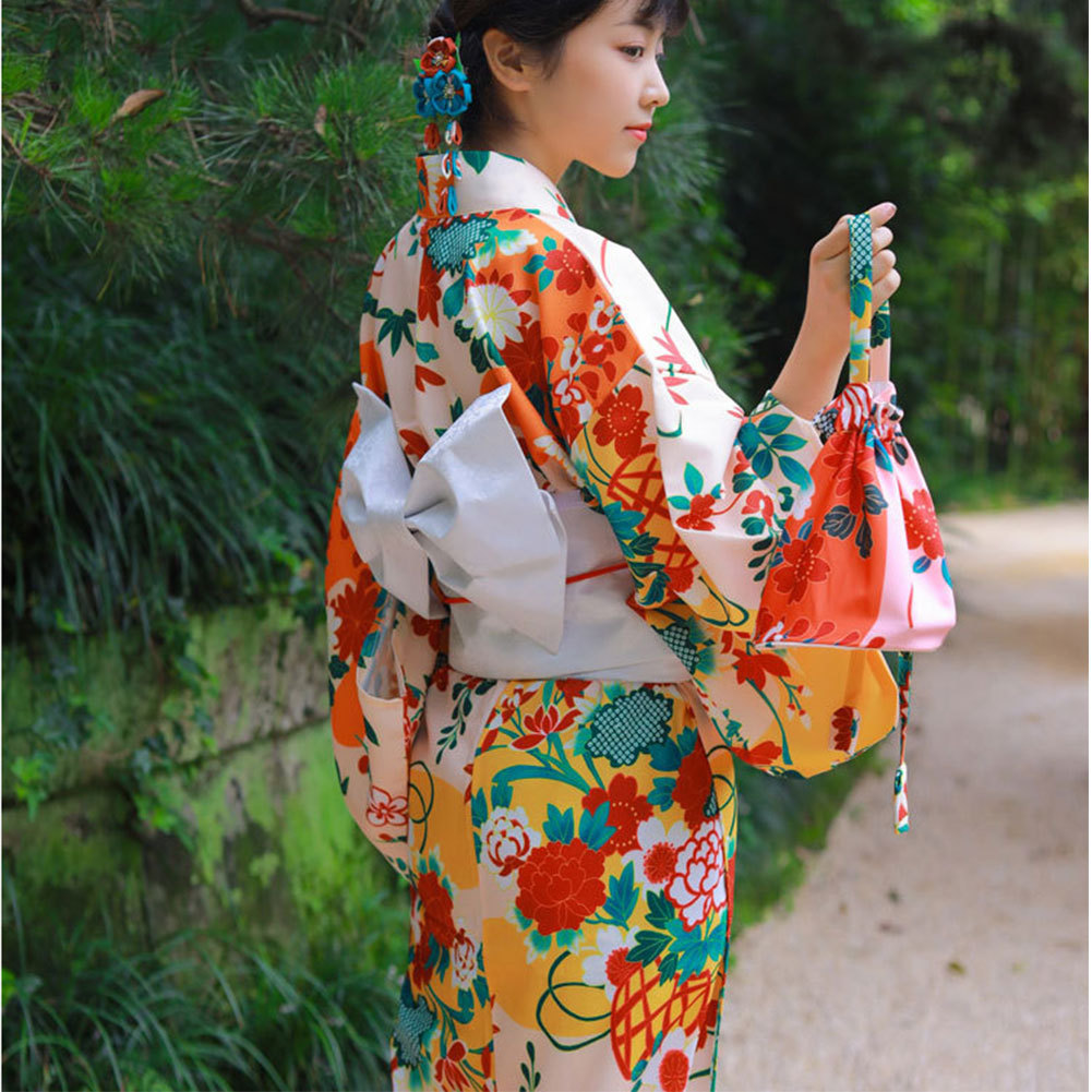  lady's yukata kimono brand new ...9 point set yukata * obi sash musubi * geta * yukata underwear * handbag * head flower * socks change woven flower fire convention festival 