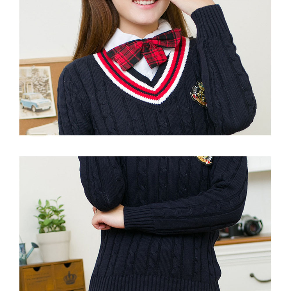 lady's cardigan sweater school uniform uniform plain long sleeve high school student junior high school student JK costume V neck shirt pleated skirt 
