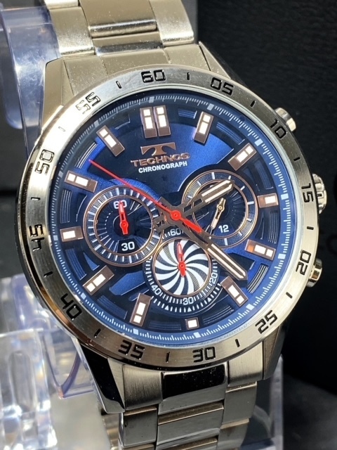 新品 TECHNOS テクノス 正規品 腕時計 メンズ クロノグラフ アナログ腕時計 多機能腕時計 １０気圧防水 スポーツ ブルー ピンクゴールド_画像2