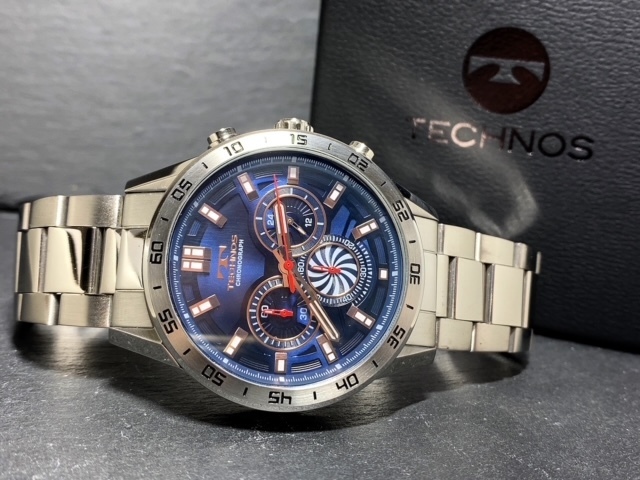 新品 TECHNOS テクノス 正規品 腕時計 メンズ クロノグラフ アナログ腕時計 多機能腕時計 １０気圧防水 スポーツ ブルー ピンクゴールド_画像7