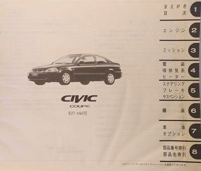  Civic купе (EJ7-160 type ) список запасных частей 3 версия CIVIC COUPE старая книга * быстрое решение * бесплатная доставка управление N 61975B