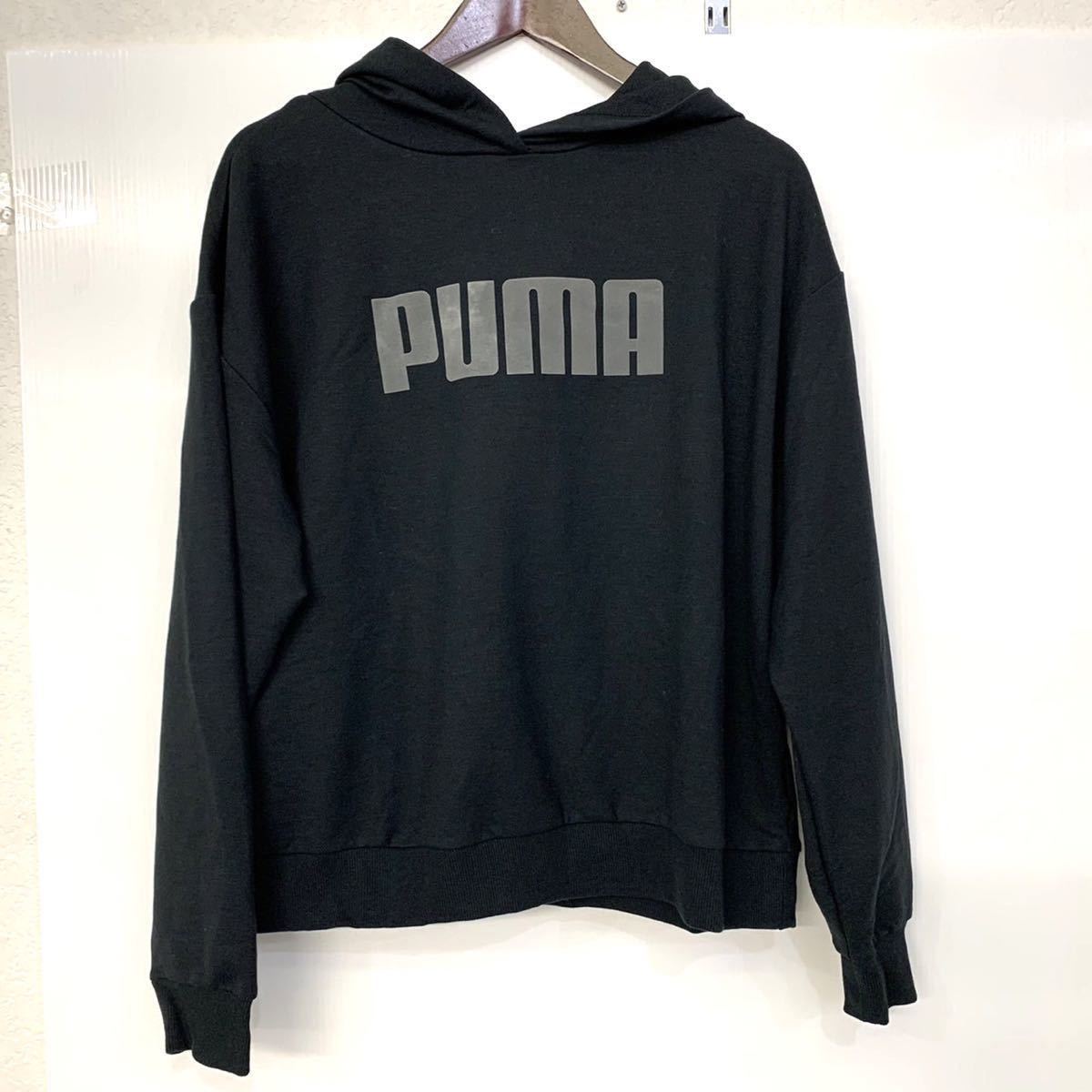 新品■PUMA プーマ レディース ロゴ パーカー L ブラック シンプル_画像1