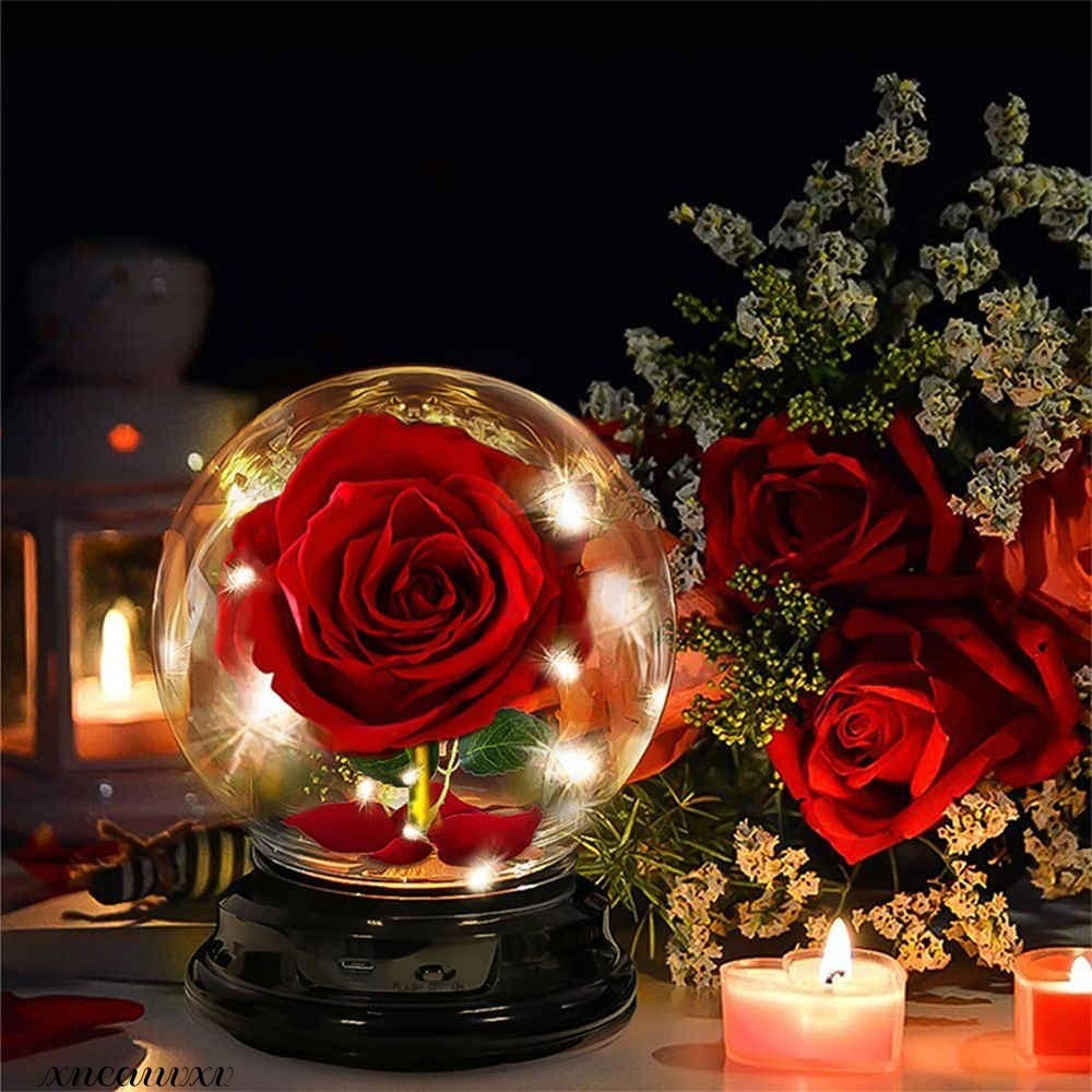 枯れない 薔薇 LEDライト ガラスドーム 電池式 プレゼント 間接照明 インテリア 置物 癒し オブジェ ギフト ゴールドローズ 球体_画像1