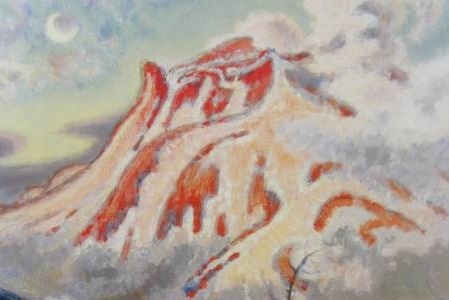 小山敬三、「紅浅間有明月」、希少な大判画集より、新品高級額 小山敬三、「紅浅間有明月」、希少な大判画集より、新品高級額